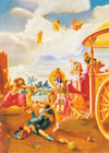 Krsna cut off Salva's head, and the head, with earrings and helmets, fell on the ground.