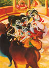 Krsna pulled them strongly, just as a child pulls a toy wooden bull. 