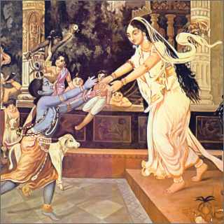 Returning home, Krsna and Balarama Were received by Their affectionate mothers